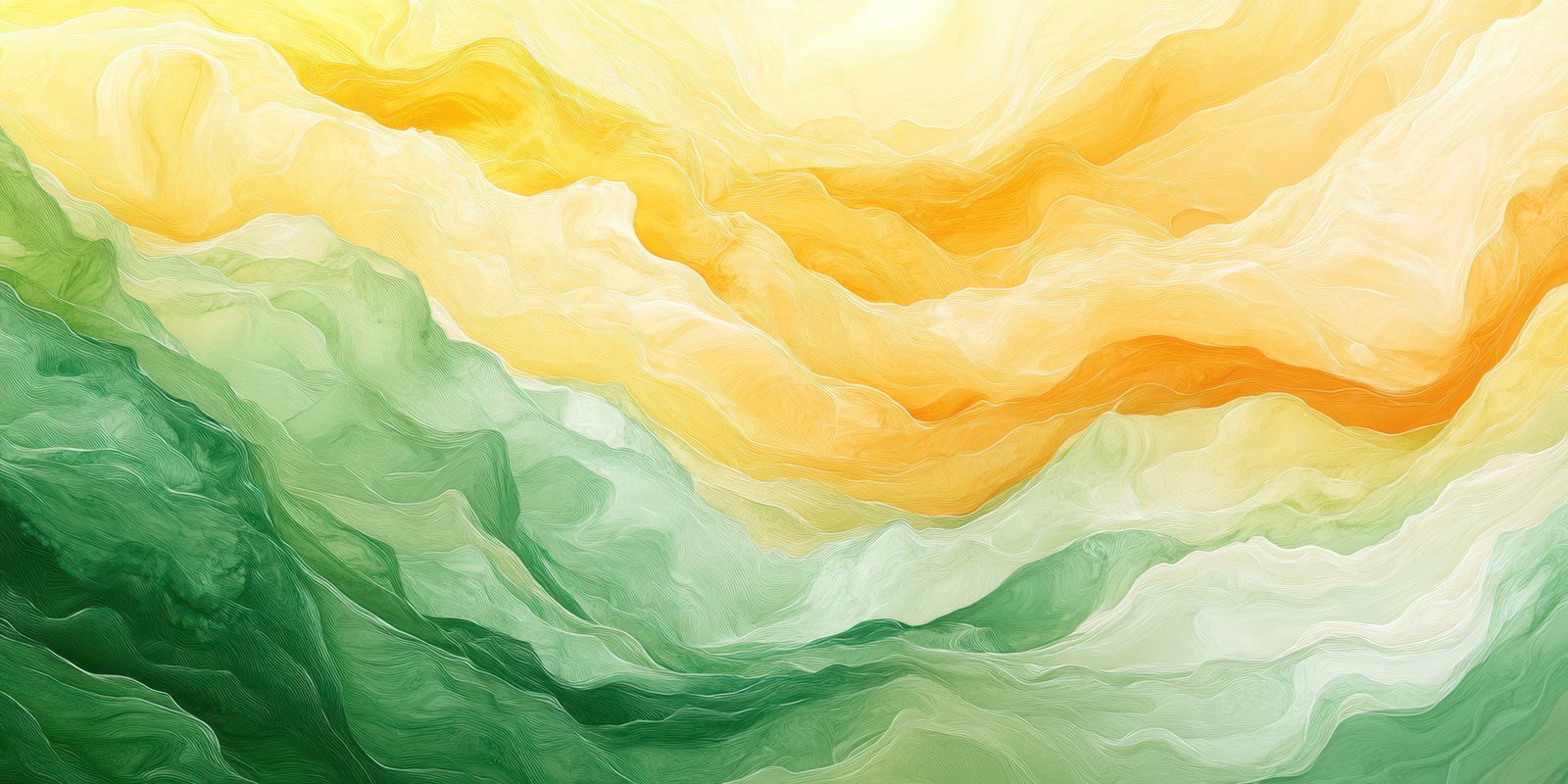 Vibrant abstract landscape with flowing colors resembling hills under a bright sky at dawn